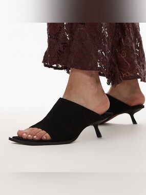 Topshop Black REAL Suede Square-Toe Mule Slides size 11